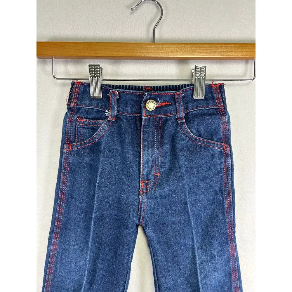 Vintage Little by Little 70/80s baby denim jeans‎ with red stitching 24m